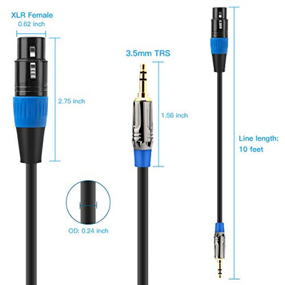 JOLGOO XLR Female to 3.5mm Cable, Unbalanced XLR Female to 1/8" Stereo Plug Microphone Cable, 3.5mm to XLR Cable for iPhone, iPod, Computer, Video Camera, and More, 10 Feet - size: 10 Feet, style: XLR Female to 3.5mm