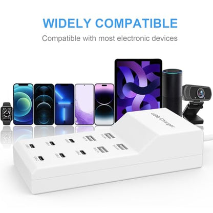 USB Charging Station for Multiple Devices USB Wall Charger Power Hub Strip Smart Plug Charging Dock Desktop Charge Block 6 USB C 4 USB A Ports Compatible with iPhone 15/iPad/iPod/Galaxy S Smart Phones