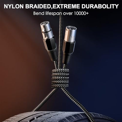 XLR Cable 6 FT/5 Pack, Microphone Cable 3 Pin Nylong Braided Balanced XLR Male to Female Heavy Duty Mic Patch Cords (Pure Copper Conductors) - size: 6FT
