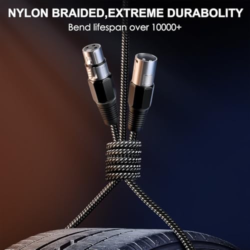 XLR Cable 10 FT/5 Pack, Microphone Cable 3 Pin Nylong Braided Balanced XLR Male to Female Heavy Duty Mic Patch Cords (Pure Copper Conductors) - size: 10FT