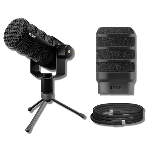 Rode PodMic USB Dynamic Broadcast Microphone Bundle with Gator GFW-MIC-0250 Weighted Mini Desktop Tripod Stand and SC27 USB-C Cable — Aphex DSP Mic for Podcasting, Streaming, Voice Over