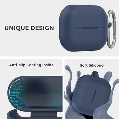 AhaStyle Silicone Case for Samsung Galaxy Buds 3 FE/Galaxy Buds3 Pro/Buds 3 | Front LED Visible, Carabiner Included, Supports Wireless Charging, Shock Resistant, Full Protection - color: Midnight Blue