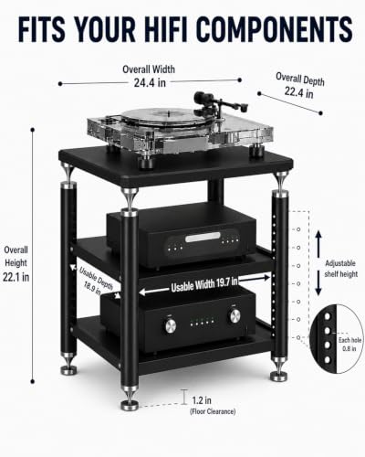 3-tier HiFi Audio Rack, Heavy Duty AV Stand with Adjustable Shelves