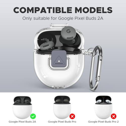 [Safety Lock] Compatible with Google Pixel Buds 2A Case, TPU Anti-Yellowing Shockproof Protective Cover for Google Pixel Buds 2A 2025, Includes Cleaning Kit & Carabiner (Transparent) - color: Transparent