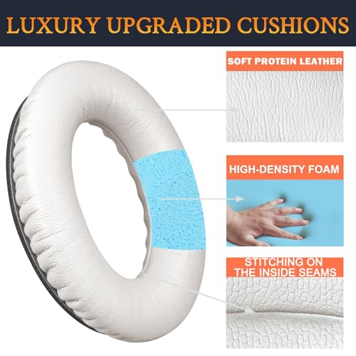 Replacement Earpads Cushions for Bose QuietComfort 35 (QC35) & Quiet Comfort 35 II (QC35 ii) Headphones, Ear Pads with Softer Leather, Noise Isolation Foam, Added Thickness (White) - color: White