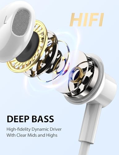 iMangoo for Apple Lightning Headphones MFi-Certified Wired Earbuds White | Magnetic Larger Ear Buds Earphones with Anti-Drop Tips Corded Headset Cord for iPhone 14 Plus 13 Pro Max 12 Mini 11 XS XR 8
