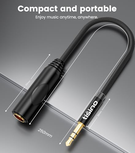 Tisino 1/4 to 3.5mm Adapter, 1/4" Female to 1/8" Male Stereo Audio Adapter for Headphone, Amplifiers, Guitar, Amp etc. - 1ft/30cm | 3.5mm to 6.35mm Headphone Jack Converter for Amp/Guitar/Speaker/Mixing Console, Gold-Plated TRS Audio Extension Adapter - s