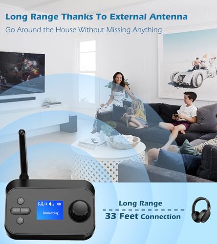 KAIY Bluetooth Transmitter for TV to Dual Headphones AUX Adapter | Bluetooth Adapter with LCD Display Adjustable Volume, Bluetooth Receiver for Home Stereo, Support 3.5mm/Optical/TF Card