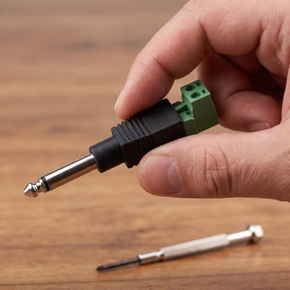 NANYI TS 1/4 Inch Jack, 6.35mm Mono Male Solderless Terminal Plug -2Pack | 6.35mm TS mono male; solderless screw terminal; green body; polarity marked; fits guitar amp speaker mic cable Plug - color: Green - welding free