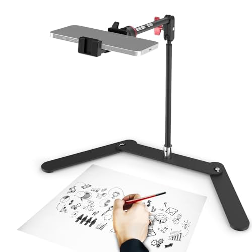 NEEWER Overhead Phone Tripod Stand with Dual Ball Head Articulating Boom Arm, Shock Absorbent Desk Phone Holder Clamp Mount with Foldable Base for Piano Cooking Drawing Sketching Live Streaming, DS026
