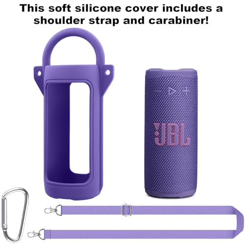 for JBL Grip Portable Waterproof Speaker Silicone Case, Purple | Portable Travel Soft Cover with Adjustable Shoulder Strap and Carabiner, Protective Skin Case, Anti-Slip Feet - color: Purple Case