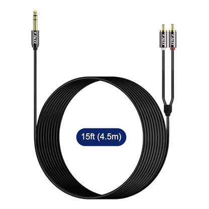 J&D 1/4 inch TRS to Dual RCA Audio Cable, Gold Plated Copper Shell Heavy Duty 6.35mm 1/4 inch Male TRS to 2 RCA Male Stereo Audio Y Splitter Cable, 15 Feet - size: 15ft