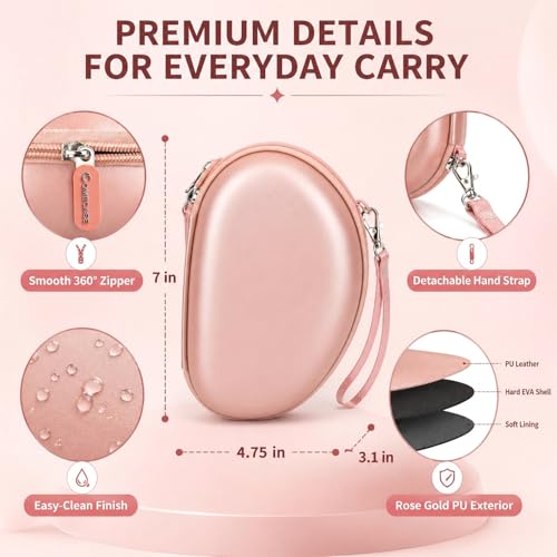 Comecase Hard Travel Headphone Case for Beats Solo 4, Solo 3, Studio Pro | Mesh Pocket, Detachable Wrist Strap, Fits Folded Headphones up to 6.8 x 4.3 x 2.75 In, Rose Gold, Bag Only - color: Rose Gold