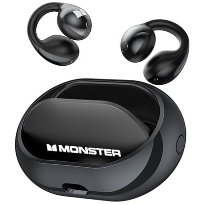 Monster Open Ear AC600 Headphones, Bluetooth 5.4 Wireless Earbuds with HiFi Stereo, Clip-On Earbuds with ENC Clear Call, 21H Playtime, IPX6 Waterproof Wireless Headphones for Outdoor Exercise,Black