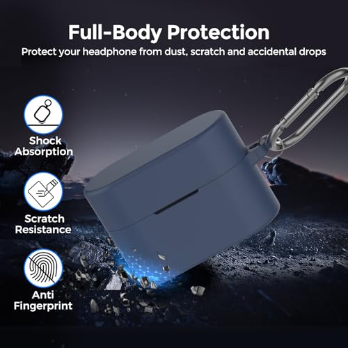 AhaStyle Silicone Case for Sony WF-1000XM6 (2026) Accessories,Midnight Blue | with Carabiner, LED Visible, Skin-Friendly Soft Touch, Full Protection, Shockproof, Wireless Charging, for Men Women - color: Midnight Blue