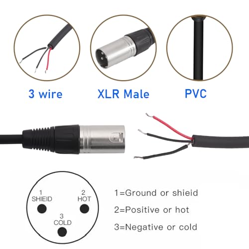 2PCS 1FT XLR 3PIN Male to 3Wire Pigtail Cable with HeatShrink Tubes | Perfect for Microphone Replacement or Repair - style: XLR Male