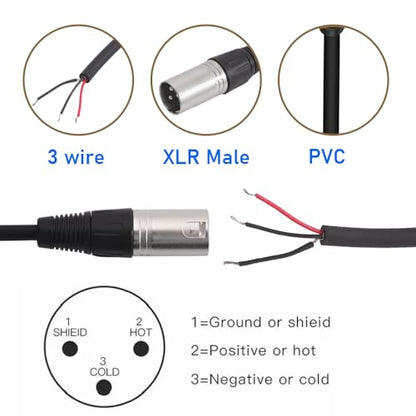 2PCS 1FT XLR 3PIN Male to 3Wire Pigtail Cable with HeatShrink Tubes | Perfect for Microphone Replacement or Repair - style: XLR Male