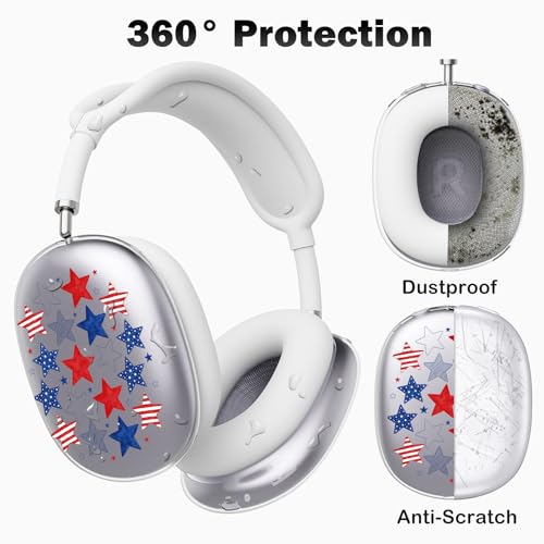 for AirPods Max 2/1 Headphones 4th of July Patriotic Ear Covers | America Stars Clear Ear Cups Cover | White Silicone Ear Pad Case Headband Cover for Apple AirPods Max 2/1 (2026/2024/2020) - color: America Stars E