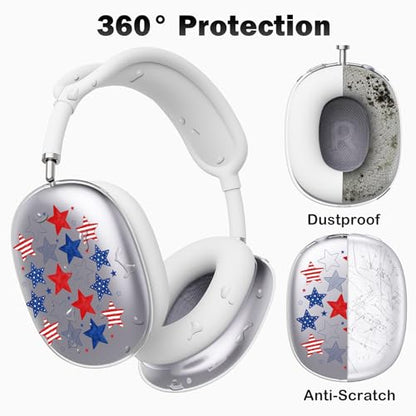 for AirPods Max 2/1 Headphones 4th of July Patriotic Ear Covers | America Stars Clear Ear Cups Cover | White Silicone Ear Pad Case Headband Cover for Apple AirPods Max 2/1 (2026/2024/2020) - color: America Stars E
