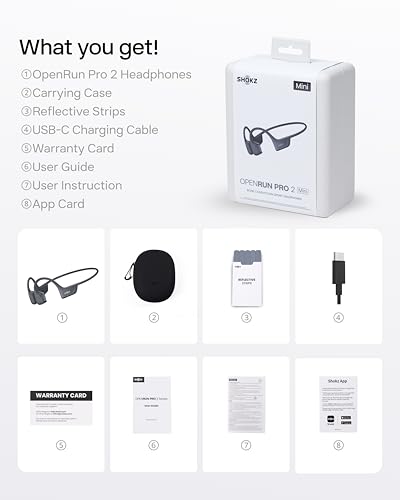 SHOKZ OpenRun Pro 2 Mini Bone Conduction Bluetooth Sport Headphones, Black | Bundle with Reflective Strip；Open-ear awareness; DualPitch premium sound；Smart Mic; IP55; 12H battery; Running/cycling/hiking - color: Black, size: Mini