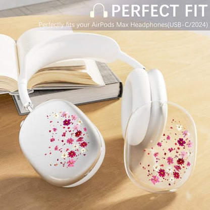 Headphone Cover for AirPods Max, Girly Cute Clear Ear Cups Covers, Silicone Ear Pad Case Headband Cover for Apple AirPods Max (2024/2020), Pink Petals - color: Pink Petals-Clear
