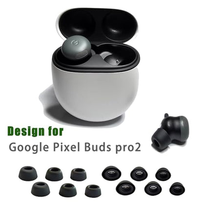 Silicone Ear Tips for Google Pixel Buds Pro2, L/M/S Replacement Earbud Tips | Noise Isolating, Secure Fit, 3 Pairs, Fits Charging Case - color: Black-Silicone