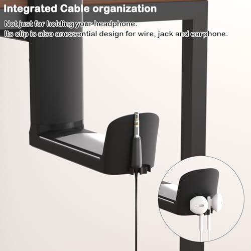 Headphone Holder Adjustable Clamp-on Headphone Hook | Under Desk Gaming Headset Holder Mount Hook with Rotating Clamp (Black) - color: Black