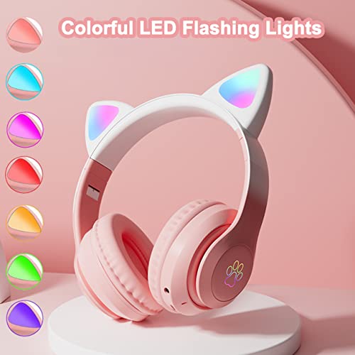 Kids Wireless Bluetooth Headphones with Microphone for School/Travel/Tablet | Cat Ear Headphones; Over Ear Headphones - color: New Pink