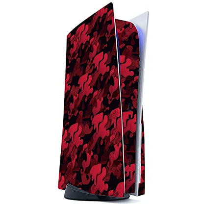 PlayVital Black Red Camouflage Full Set Skin Decal for ps5 Console Disc Edition, Sticker Vinyl Decal Cover for ps5 Controller & Charging Station & Headset & Media Remote - color: Black Red Camouflage