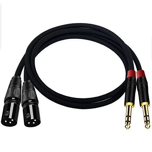 (2PACK/2FT) XLR to 1/4 TRS Stereo Adapter,XLR Male to 1/4 Inch (6.35mm) Balanced Microphone Stereo Audio Converter AdapterCable，3 Pin XLR to Quarter inch TRS Plug Mic Cord for Dynamic Microphone - size: 2Feet