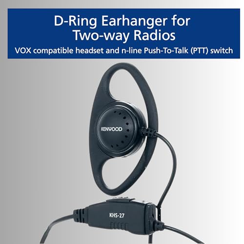 Kenwood KHS-27A D-Ring Earhanger with a Clip Microphone, for High-Noise Environments, Compatible with ProTalk & FreeTalk Series Radios, Features an in-Line Push-to-Talk (PTT) Switch - style: KHS-27A