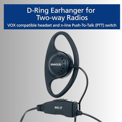 Kenwood KHS-27A D-Ring Earhanger with a Clip Microphone, for High-Noise Environments, Compatible with ProTalk & FreeTalk Series Radios, Features an in-Line Push-to-Talk (PTT) Switch - style: KHS-27A