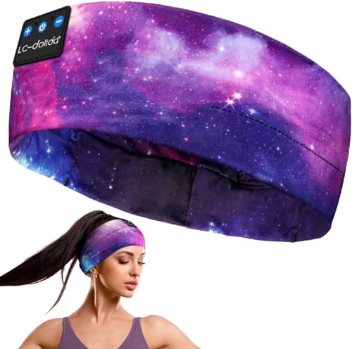 LC-dolida Sleep Headphones Bluetooth Headband Sleeping Wireless Headband Headphones with Thin HD Stereo Speakers Perfect for Side Sleepers, Sport, Yoga, Travel - color: Purple Starry