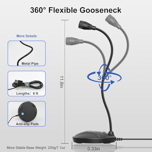 Plug & Play USB Computer Microphone, Flexible Gooseneck & Mute Button LED – Desktop Microphone for Gaming, YouTube, Streaming, Compatible with Windows/Mac (1.8m /6ft) - color: Black 1