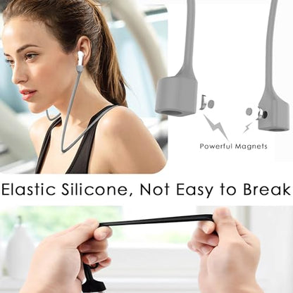 Mooyavia Ultra Strong Magnetic Anti-Lost Strap for AirPods Pro-Black+Grey | Compatible with AirPods Pro 3/2/1 & AirPods 4/3/2/1,Soft Silicone Sport Neck Lanyard,Lenth 29.9 in - color: C4-black+grey
