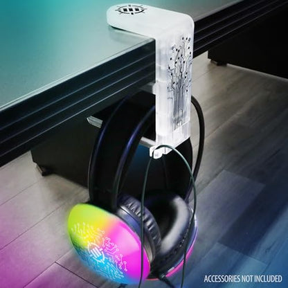 ENHANCE Voltaic 2 PC Gaming Headphone Holder - Desk Headphone Hanger Esports Headset Holder with Adjustable 360 Rotation, Under Desk Hook Clamp, Universal Fit - Built in Cable Clip Organizer - Clear - color: Clear