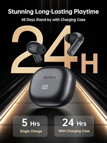 1 Hora Active Noise Cancelling Wireless Earbuds, Built-in 4 Mics, Bluetooth 5.4 in Ear Headphones, LED Display Stereo Bass Earphones with Charging case, for iPhone, Android Smartphone, Tablet, Laptop | Bluetooth 5.4, ANC noise reduction, 4-mic clear calls