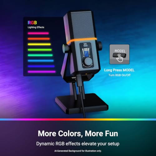NEEWER UM02 RGB USB Microphone for Gaming Streaming Podcast, Cardioid Condenser Noise Cancellation Desk Mic for Headphone Monitoring Compatible with iPhone iPad Mac PC Android PS5/PS4 Pro/PS4