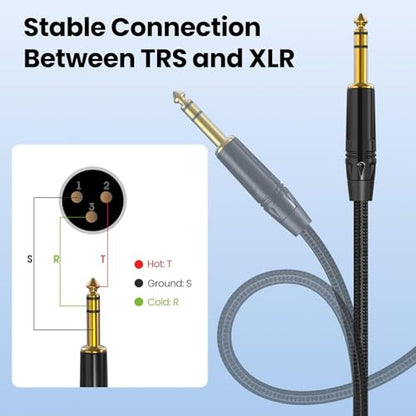XLR to 1/4, Female XLR to TRS (6.35mm) Speaker Cables 3ft 1Pack | Quarter Inch to XLR Gold-Plated Pins, Nylon Braided Cable for Speakers, Mixers, Active Speakers Amplifiers - size: 3 feet 1P