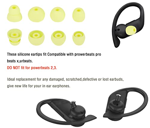 Replacement Eartips Earbud Rubber Tips Compatible with Powerbeats Pro Beats Wireless Earphone Headphones,4 Pairs(Yellow) - color: yellow