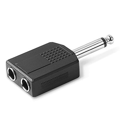 Jelanry 1/4" 6.35mm Stereo Male to Dual 1/4" 6.35mm Female Splitter Adapter | Dual 6.5mm Jack Adapter Audio Y Cable Splitter for Guitar, Headphone, Microphone, Amplifier TAA Compliant - Black