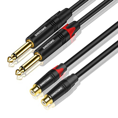 2 x 6.35mm to 2 x RCA Audio Extension Cable 10FT, Dual 1/4 Inch(6.35mm) TS Male to Dual RCA Female Adapter Cord, 2 x TS 1/4'' to 2RCA Stereo Interconnect Cable for AV Receiver Amplifier - 3M - size: 10FT/3.0M