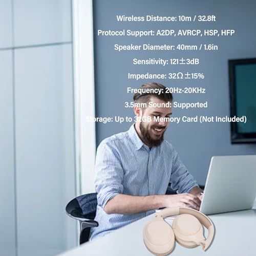 Jectse Bluetooth Over Ear Headphones, C-2235 Deep Bass Stereo Computer Headset with Noise Cancelling Mic, 3.5mm On Ear Headphones Comfortable Fit for Home Office Phone (Khaki), Jectse4v0n8y7awx-12