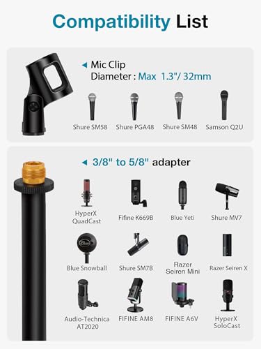 InnoGear Desktop Microphone Stand Holder Mic Stand Desk Mount for Fifine | for Shure Blue Yeti, All-Metal Construction, Weighted Iron Base, Height Adjustable, 3.3lb Weight Capacity