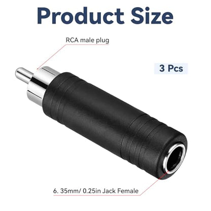 3 Pack 6.35mm to RCA Adapter RCA Male Plug to 6.35mm 1/4 Inch Mono Female Audio Mic Plug Adapter Black Audio Mic Plugs Adapters RCAs to1/4 Inch Adapters Jack Converterr for Amplifiers Speaker