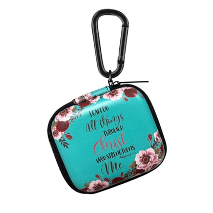 WIRESTER Portable Headphone Case, Earphone Storage Bag Carrying Case, Earbud Holder with Carabiner Compatible with Raycon Fitness Bluetooth True Wireless Earbuds - Christian Bible Philippians 4:13 - color: Christian Bible Verses Philippians 4:13