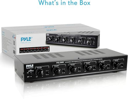 Pyle 6 Channel Speaker Selector Switch - Multi Zone A B Speaker Distribution Controller Box w/ Independent Audio Source Volume Control, Supports Home Theater Stereo Receiver System - Pyle PSLSW6