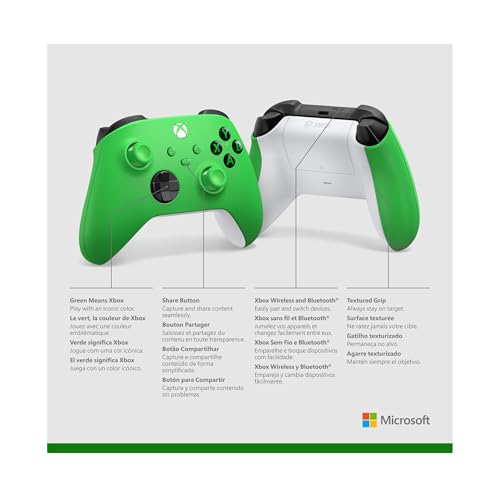 Xbox Wireless Gaming Controller | Velocity Green | Consoles, PCs, TVs, mobile, and more | Textured Grip | Wireless, Bluetooth, USB-C Connectivity - style: Velocity Green