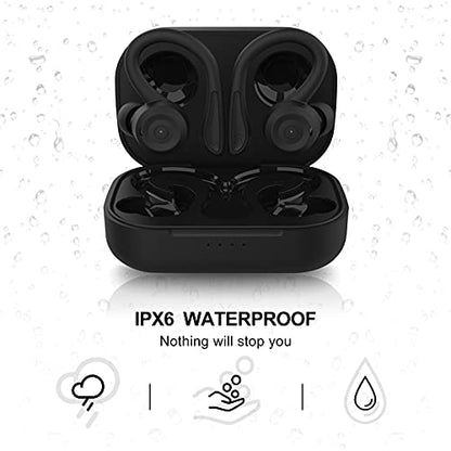 Loluka Over Ear Wireless Bluetooth Earbuds with Ear Hooks - Waterproof, Small, Noise Cancelling Headset for Workout, Sport, Gym - color: Black