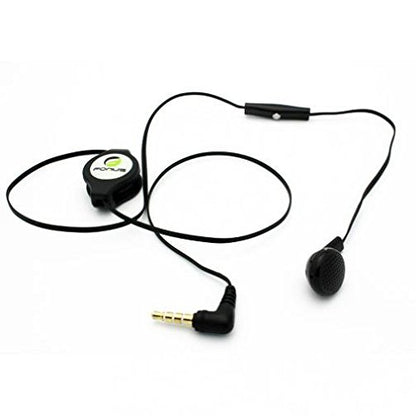 Retractable Headset Mono Hands-Free Earphone w Mic Single Earbud Headphone Wired [3.5mm] [Black] for Motorola Moto G4 - Motorola Moto G5 Plus (XT1687)